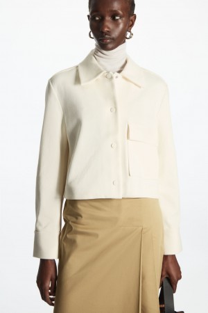 Women's COS Cropped Twill Jackets White NZ-05HPAUMXE