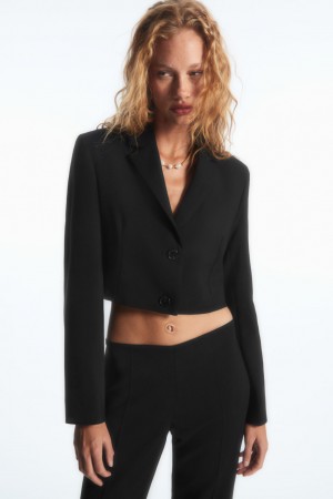 Women's COS Cropped Wool Blazer Black NZ-56GIXPJQL