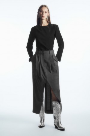 Women's COS Deconstructed Wool Pencil Skirt Dark Grey NZ-96NTAHIEC