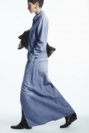Women's COS Denim Maxi Dress Light Blue NZ-63OJHRNKI