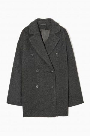 Women's COS Double-Breasted Short Wool-Blend Coats Dark Grey NZ-24SPOICVQ