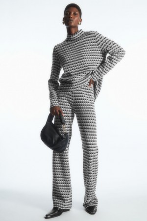 Women's COS Flared Checked Jacquard-Knit Pants Black NZ-79VHNSFID