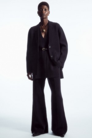 Women's COS Flared Knitted Wool Pants Navy NZ-82HRPGNJE