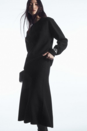 Women's COS Flared Merino Wool Midi Skirt Black NZ-79FKTZXNI