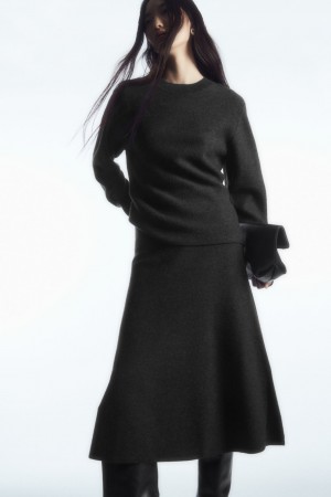 Women's COS Flared Merino Wool Midi Skirt Dark Grey NZ-84YPNIVEK