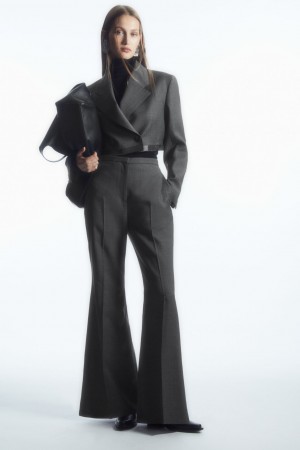 Women's COS Flared Wool Pants Dark Grey NZ-64KRDJPCE