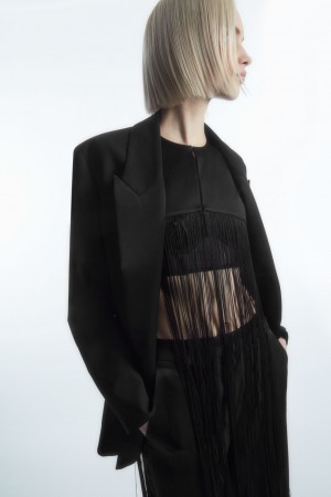 Women's COS Fringed Cape Tops Black NZ-74BUWVYMI