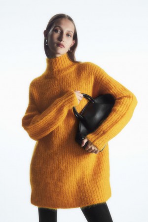 Women's COS Funnel-Neck Mohair Tunic Sweaters Yellow NZ-57GCMNRDS