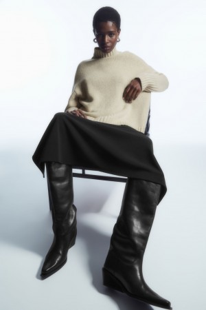 Women's COS Funnel-Neck Pure Cashmere Sweaters Cream NZ-02YSAPJKB
