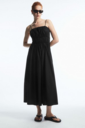 Women's COS Gathered Bustier Midi Dress Black NZ-85UZDREFA
