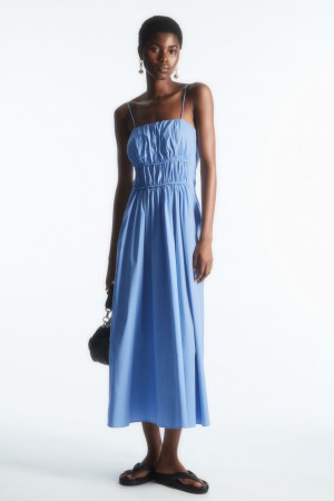 Women's COS Gathered Bustier Midi Dress Light Blue NZ-47ORFIZMB