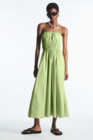 Women's COS Gathered Bustier Midi Dress Light Green NZ-92PLNOZHT