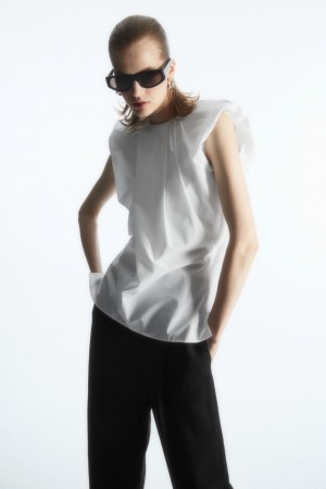 Women's COS Gathered Draped Sleeveless Tops White NZ-74QMJYUIG