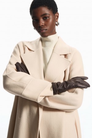 Women's COS Gathered Leather-Cashmere Gloves Dark Brown NZ-39MYZNHXL