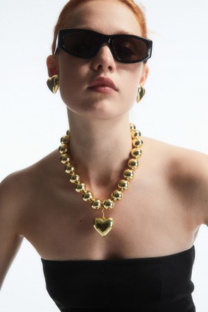 Women's COS Heart Pendant Charm Necklace Gold NZ-21AMGKLZX