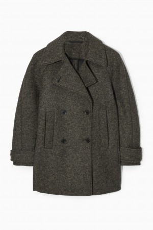 Women's COS Herringbone Pea Coats Khaki Green NZ-67OQVWBZM