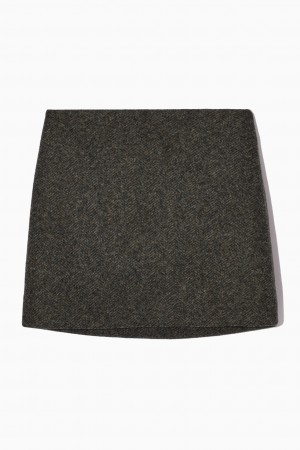 Women's COS Herringbone Wool-Blend Mini Skirt Dark Brown NZ-02KBENFGW