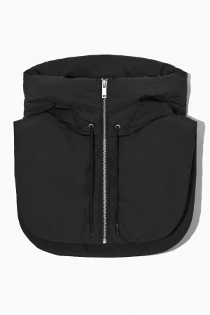 Women's COS Hooded Mock Collar Vest Black NZ-82UYIOZMA