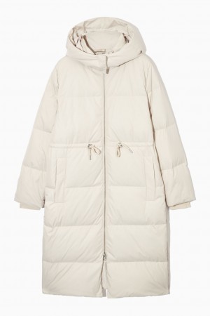 Women's COS Hooded Recycled Down Puffer Coats Cream NZ-54XHAPUVC