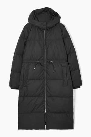 Women's COS Hooded Recycled Down Puffer Coats Black NZ-63NQGBTLD