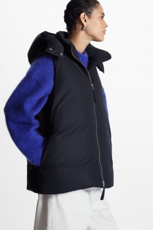 Women's COS Hooded Sleeveless Puffer Jackets Navy NZ-95XGONSVD