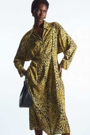 Women's COS Leopard-Print Midi Dress Yellow / Leopard NZ-04GRWVMQH