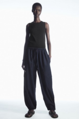Women's COS Lightweight Drawstring Cargo Pants Navy NZ-37BAQZRFN