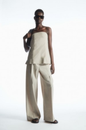 Women's COS Linen-Blend Wide-Leg Tailored Pants Beige NZ-64ANUXMZI