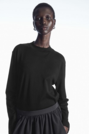 Women's COS Long-Sleeved Mock-Neck T-Shirt Black NZ-61BTAZRPU