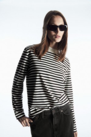 Women's COS Long-Sleeved Mock-Neck T-Shirt Dark Brown NZ-86UHQDIRW