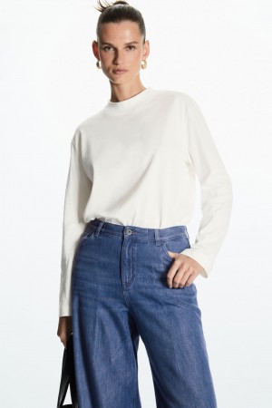 Women's COS Long-Sleeved Mock-Neck T-Shirt White NZ-52PFWHNML