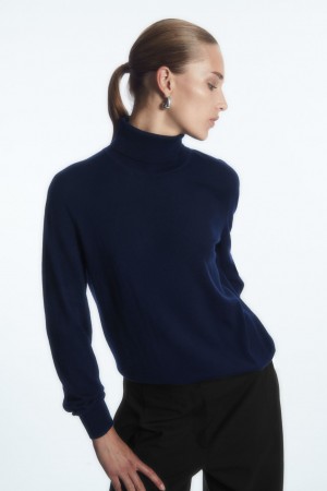 Women's COS Merino Wool Roll-Neck Sweaters Navy NZ-14SFTUXWQ