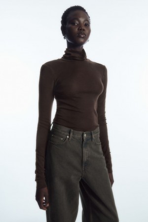 Women's COS Merino Wool Turtleneck Top Sweaters Dark Brown NZ-31QACZRTG