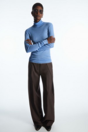 Women's COS Merino Wool Turtleneck Top Sweaters Light Blue NZ-82CBWHXMK