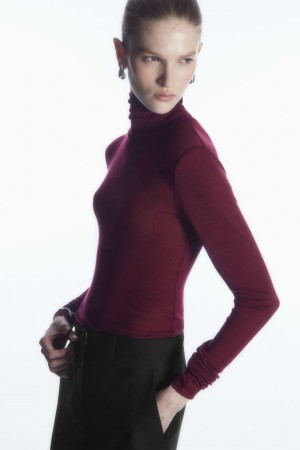 Women's COS Merino Wool Turtleneck Top Sweaters Burgundy NZ-41IQUGHAN