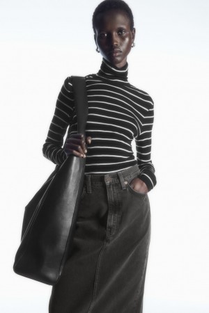 Women's COS Merino Wool Turtleneck Top Sweaters Black / White NZ-02GMZKDTN