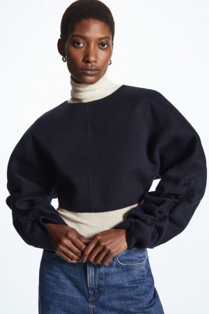 Women's COS Open-Back Wool Bolero Jackets Navy NZ-98GNEAYIX