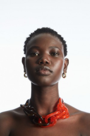 Women's COS Oversized-Link Grosgrain Ribbon Necklace Orange NZ-43CKOEUSJ