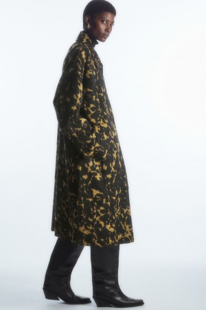 Women's COS Oversized Animal-Print Wool Coats Black NZ-50TRJABKU