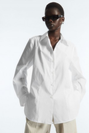 Women's COS Oversized Cotton-Blend Shirts White NZ-71UNFICQV