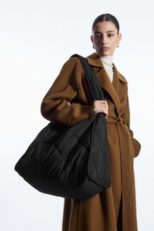 Women's COS Oversized Diamond-Quilted Shoulder Bags Black NZ-08ZRDCLXM