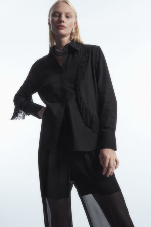 Women's COS Oversized Embellished Fringed Shirts Black NZ-63ZNOMSVG