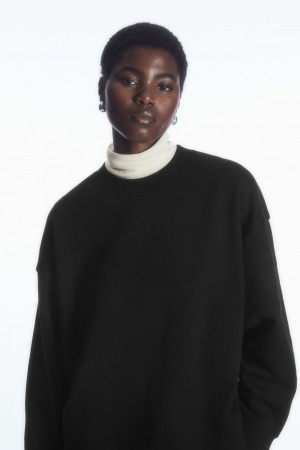 Women's COS Oversized Fleece-Back Sweatshirt Black NZ-68CIZWALQ