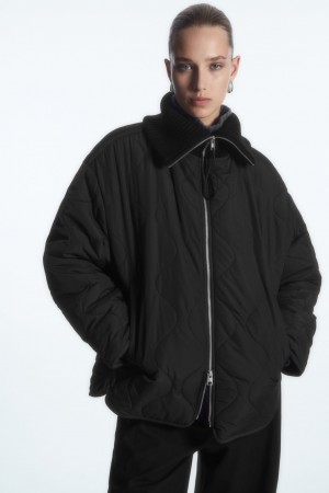 Women's COS Oversized Knitted-Collar Quilted Jackets Black NZ-81TNCHYRK