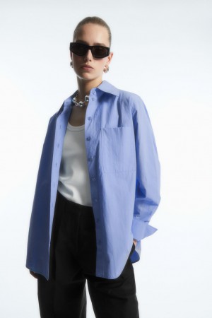 Women's COS Oversized Long-Sleeve Shirts Light Blue NZ-19EASTIJU