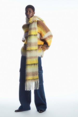Women's COS Oversized Mohair-Blend Scarf Brown / Yellow NZ-52ZAIENWM