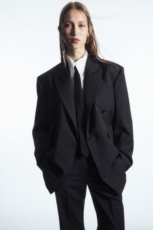 Women's COS Oversized Pinstriped Wool Blazer Navy NZ-84XHRZOEY