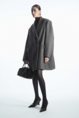 Women's COS Oversized Power-Shoulder Wool Coats Grey NZ-06PIATSNC