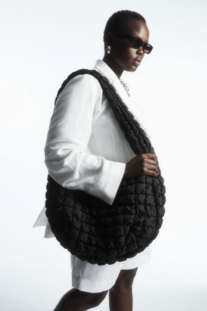 Women's COS Oversized Quilted Crossbody Bag Black NZ-60VAUDBTS