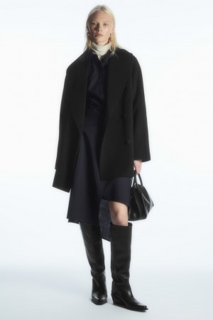Women's COS Oversized Shawl-Collar Wool Jackets Black NZ-93VDGHPER